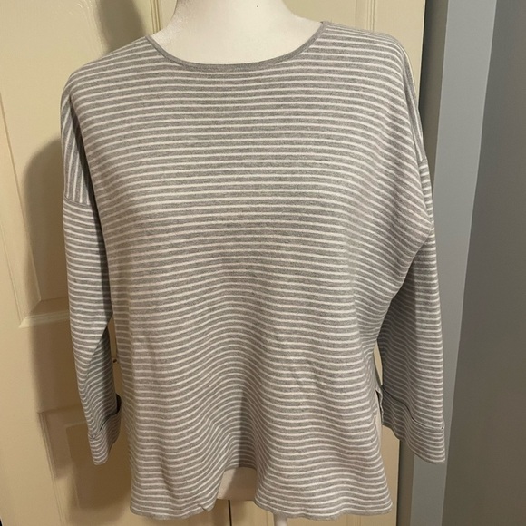 Eileen Fisher Organic Cotton and Silk Blend Striped Long Sleeve Sweater - Picture 3 of 8